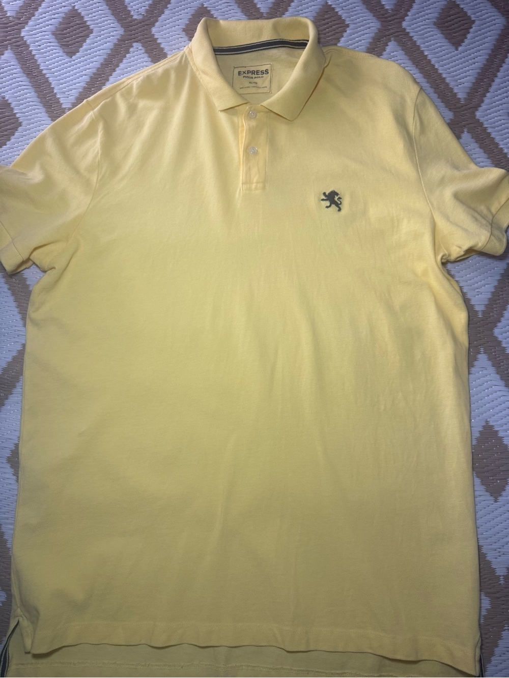 Express Men’s Pale Yellow Polo with Embroidered Lion Logo